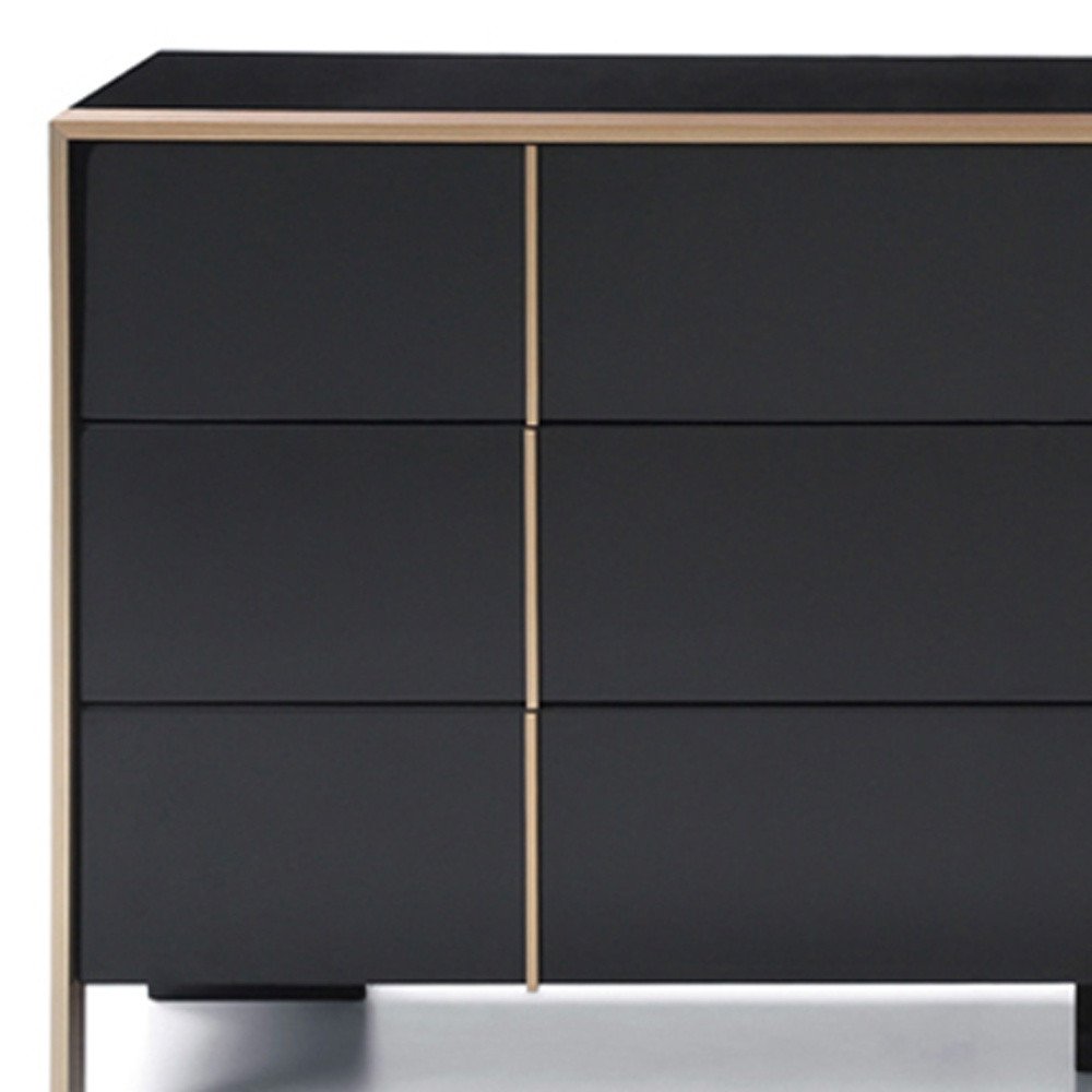 55" Black And Gold Solid Wood Six Drawer Double Dresser
