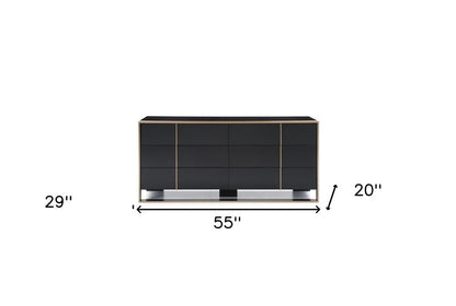 55" Black And Gold Solid Wood Six Drawer Double Dresser