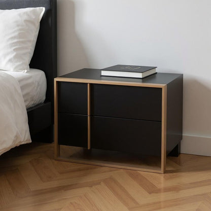 20" Black Wood Two Drawer Nightstand