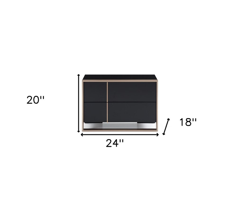 20" Black Wood Two Drawer Nightstand