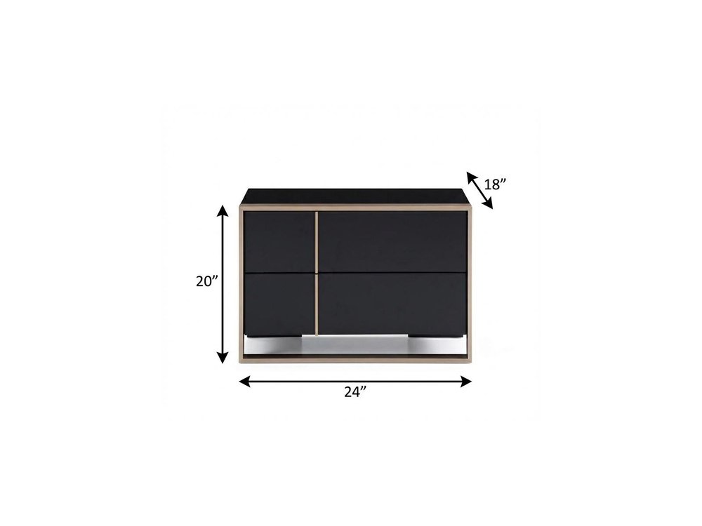 20" Black Wood Two Drawer Nightstand