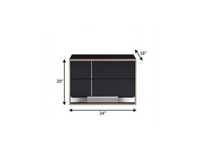 20" Black Wood Two Drawer Nightstand
