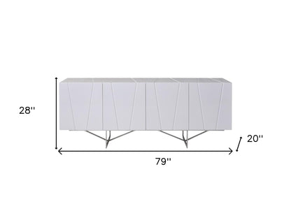 79" White Solid Wood Two Drawer Buffet Table with Four Doors