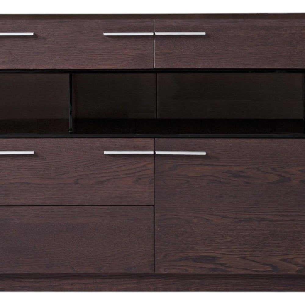 59" Brown Solid Wood Sideboard with Glass Doors