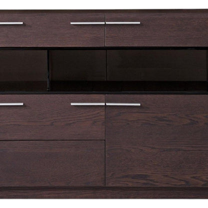 59" Brown Solid Wood Sideboard with Glass Doors