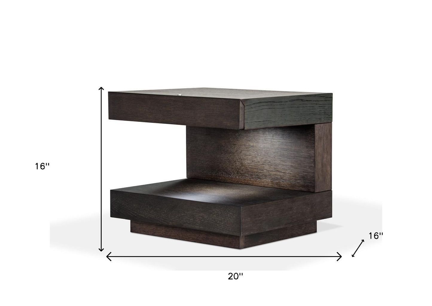 16" Dark Brown Solid Wood Nightstand