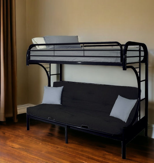 84" X 62" X 65" Twin Xl Over Queen Black Metal Tube Futon Bunk Bed