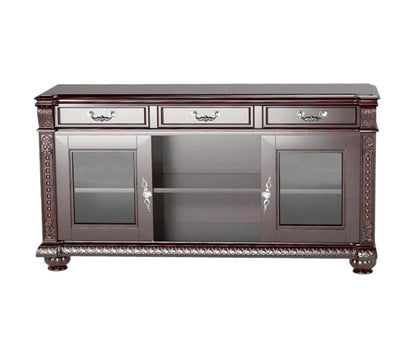 65" Dark Brown Solid Wood Enclosed and Open Storage TV Stand