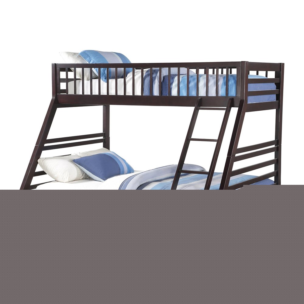 Espresso Twin Over Queen Solid Wood Bunk Bed With Storage