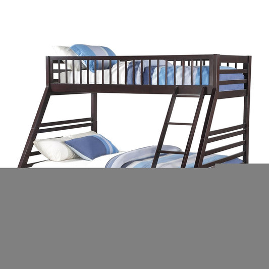 Espresso Twin Over Queen Solid Wood Bunk Bed With Storage