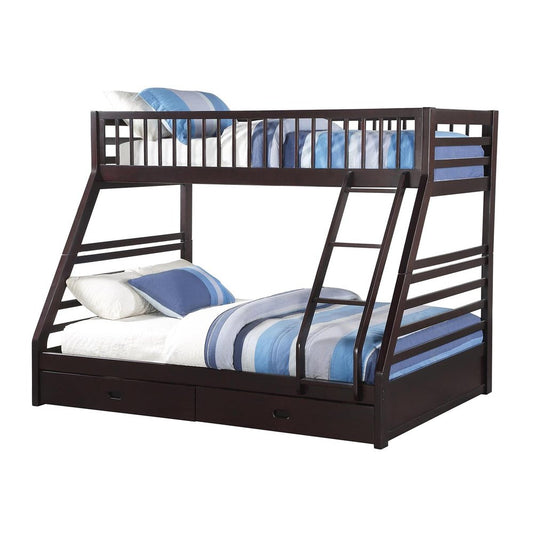 Espresso Twin Over Queen Solid Wood Bunk Bed With Storage