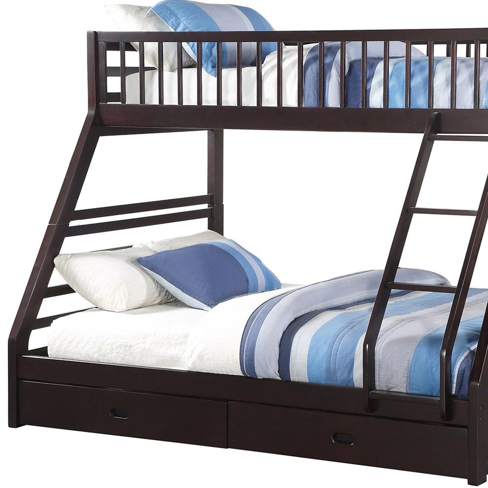 Espresso Twin Over Queen Solid Wood Bunk Bed With Storage