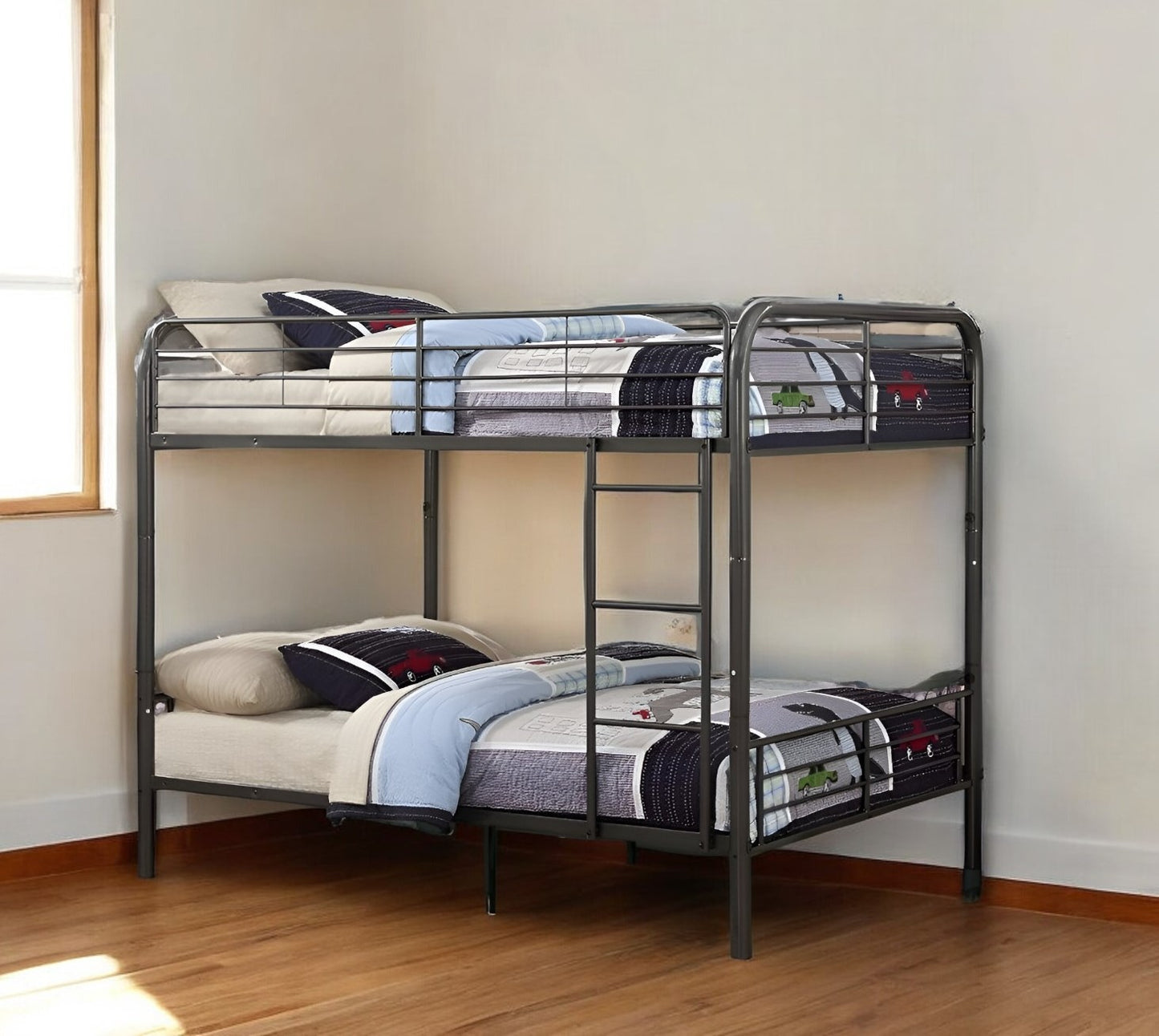 79" X 57" X 65" Gunmetal Metal Tube Full Over Full Bunk Bed