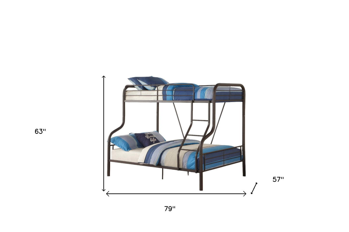 79" X 57" X 63" Twin Over Full Sandy Black Metal Tube Bunk Bed