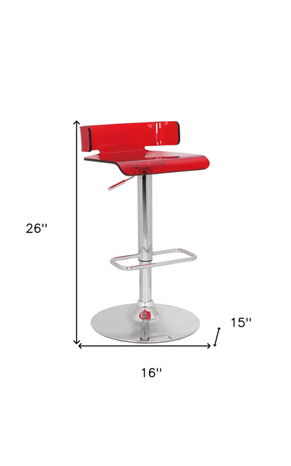 Red and Silver Acrylic and Metal Low Back Adjustable Height Bar Chair