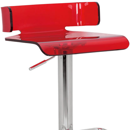 Red and Silver Acrylic and Metal Low Back Adjustable Height Bar Chair