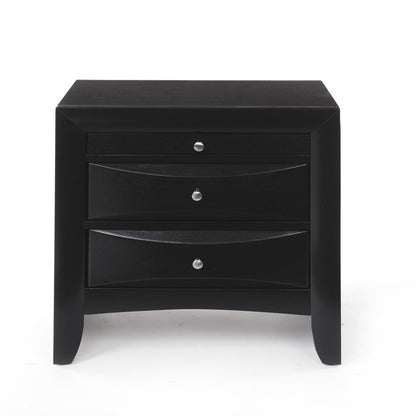 25" Dark Brown Solid Wood Three Drawer Nightstand