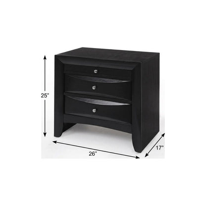 25" Dark Brown Solid Wood Three Drawer Nightstand