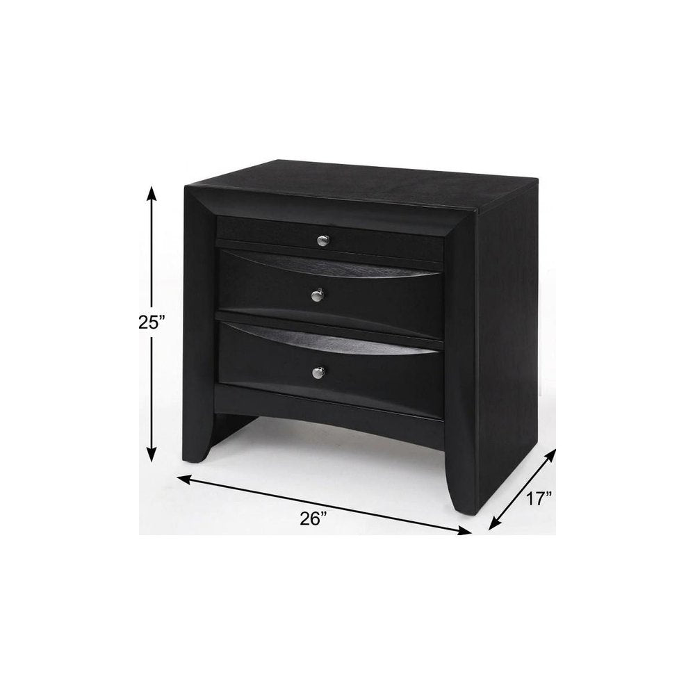 25" Dark Brown Solid Wood Three Drawer Nightstand