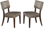 Set of Two Tufted Gray And Brown Upholstered Fabric Open Back Dining Side Chairs