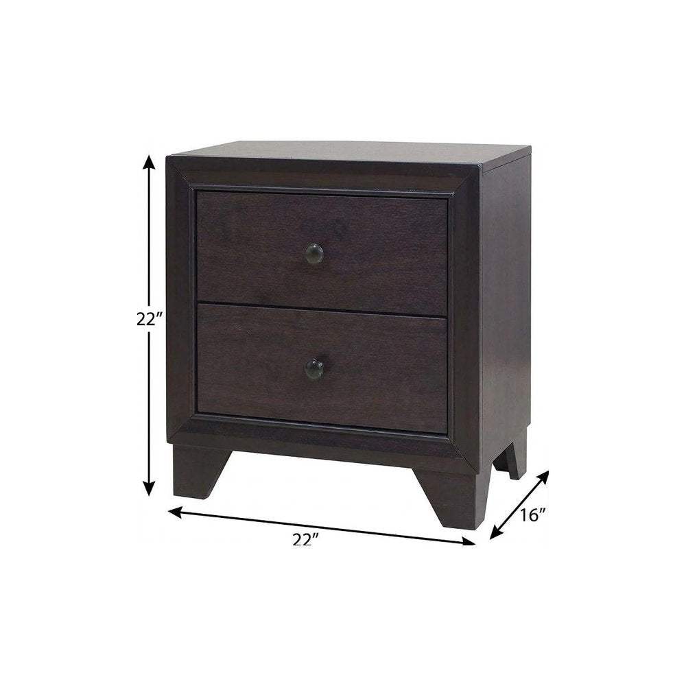 22" Espresso Two Drawers Solid Wood Nightstand
