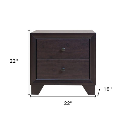 22" Espresso Two Drawers Solid Wood Nightstand