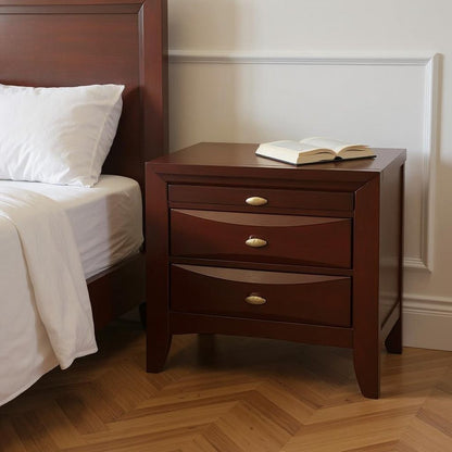25" Espresso Three Drawers Solid Wood Nightstand