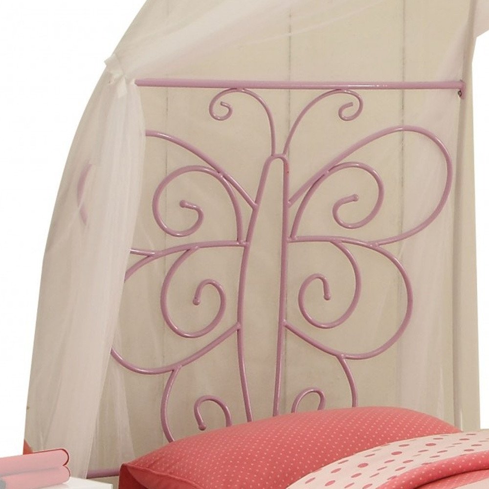 Purple and White Metal Canopy Bed Frame