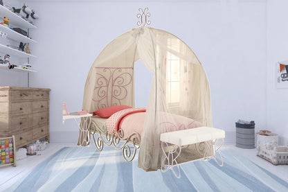 Purple and White Metal Canopy Bed Frame