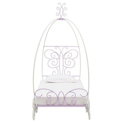 Purple and White Metal Canopy Bed Frame
