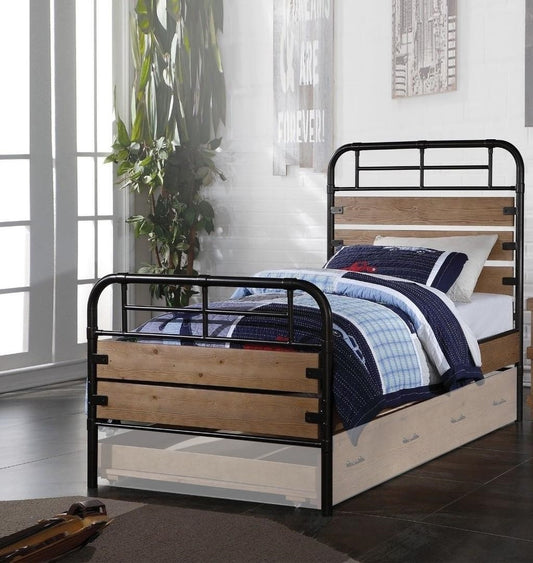 Brown and Black Solid Wood Twin Bed Frame