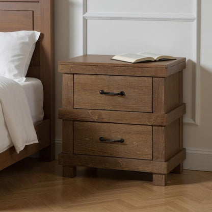 23" Brown Two Drawers Metal Nightstand