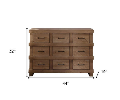 44" Brown Solid Wood Nine Drawer Triple Dresser