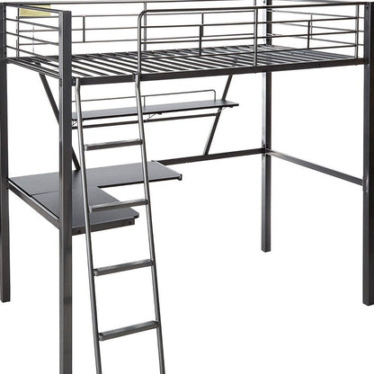 79" X 42" X 72" Silver And Black Metal Tube Loft Bed With Desk