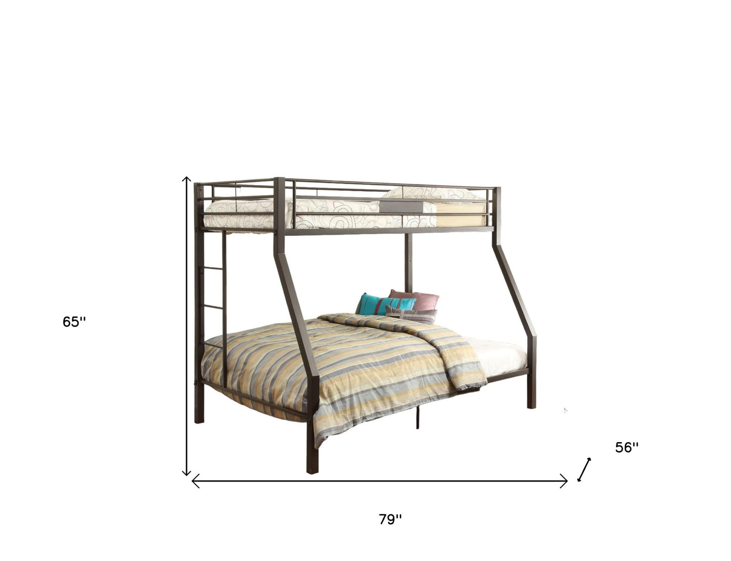 79" X 56" X 65" Twin Over Full Brown Metal Tube Bunk Bed