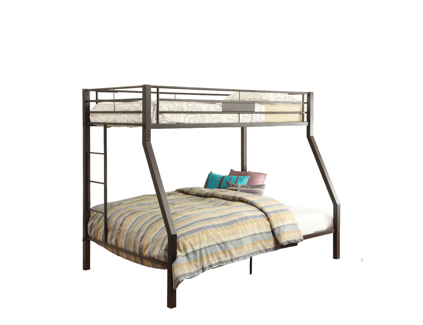 79" X 56" X 65" Twin Over Full Brown Metal Tube Bunk Bed