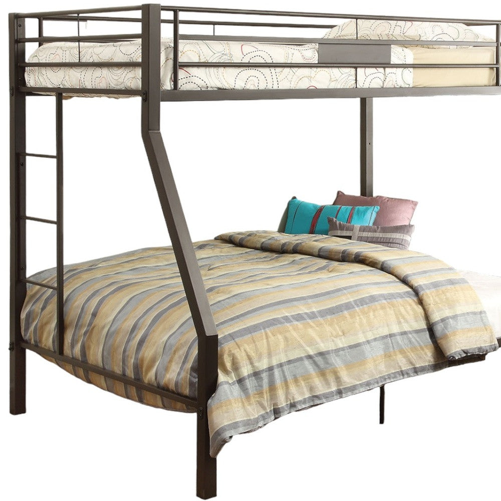 79" X 56" X 65" Twin Over Full Brown Metal Tube Bunk Bed