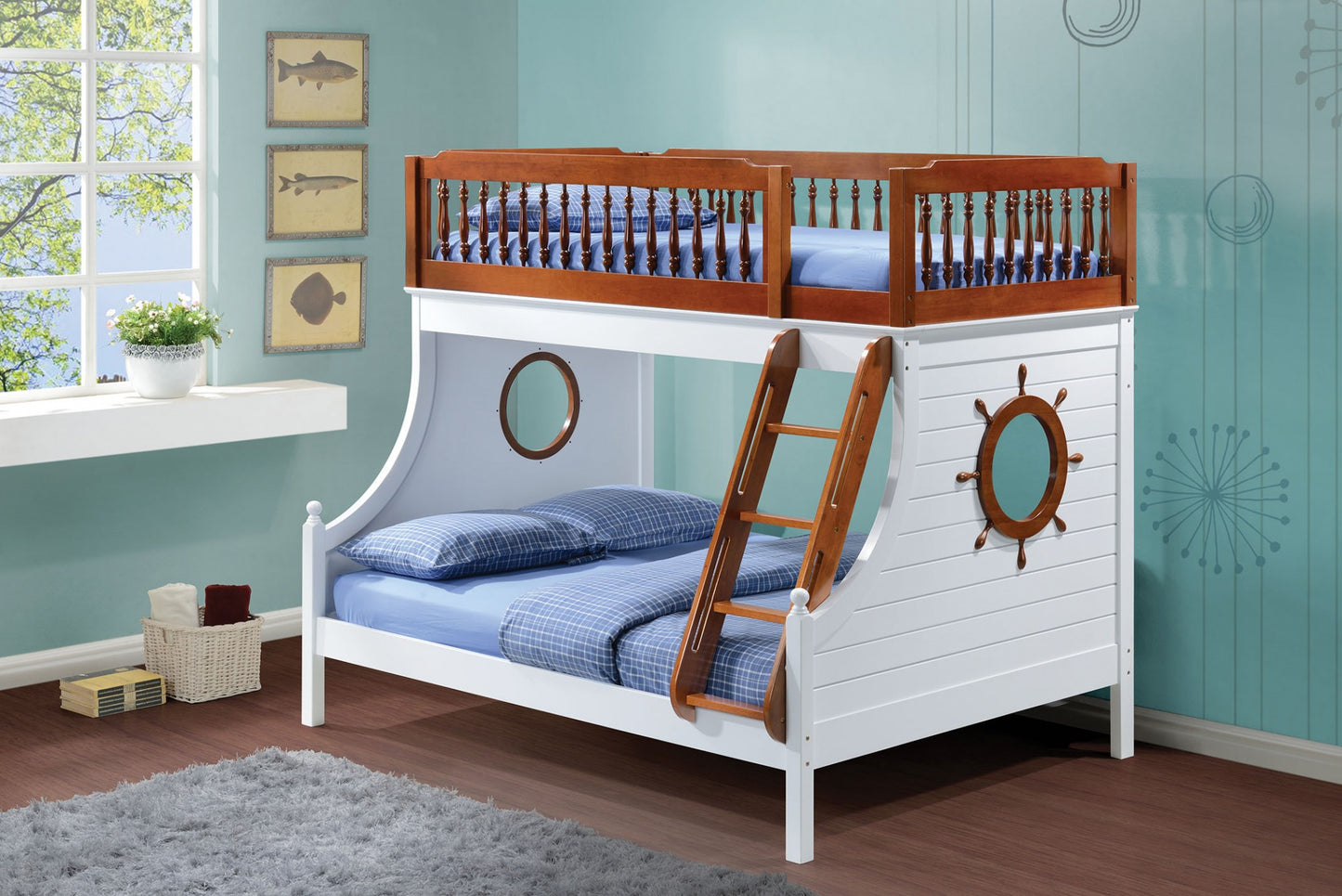 Brown and White Full Coastal Bunk Bed