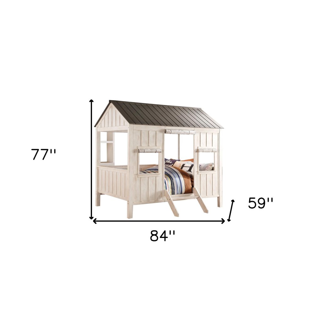 White Solid Wood Full House Bed