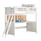 White Panel Wood Twin Loft Bed With Desk