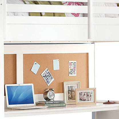 83" X 45" X 74" Twin White Poplar Wood Loft Bed With Desk