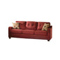 84" Red Linen Sofa And Toss Pillows With Chocolate Legs