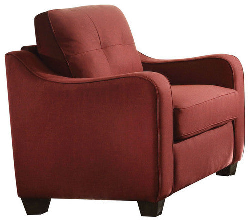 34" Red And Brown Linen Arm Chair