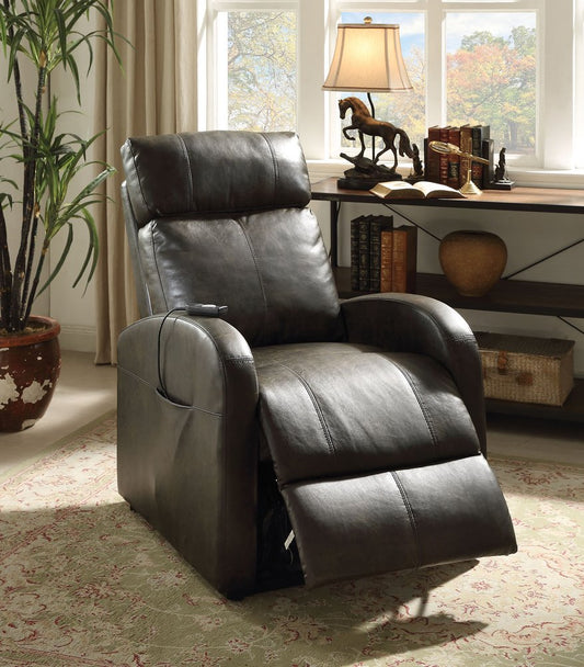 28" Gray Tufted Faux Leather Faux Leather Power Lift Assist Recliner