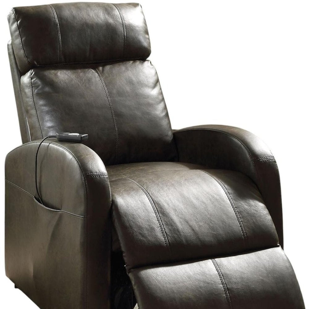 28" Gray Tufted Faux Leather Faux Leather Power Lift Assist Recliner