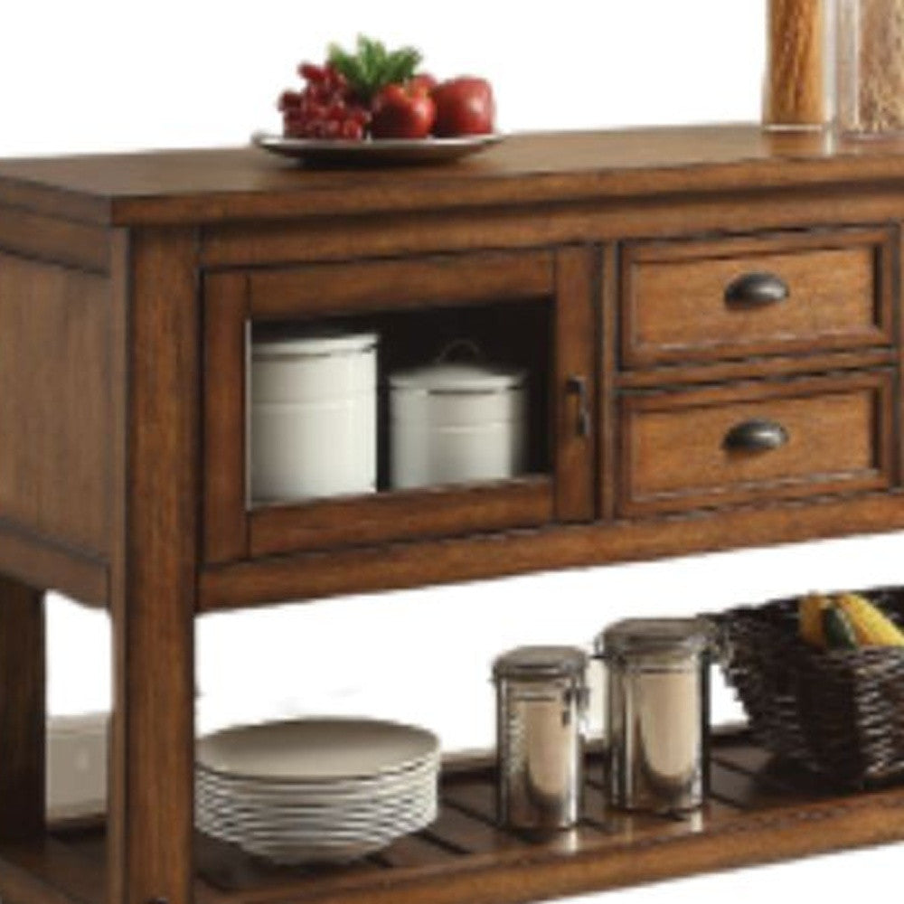 58" Rustic Brown Rolling Kitchen Cart With Storage