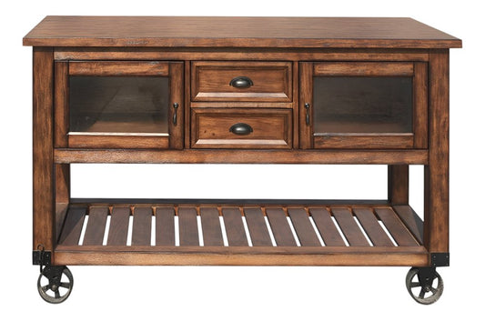 58" Rustic Brown Rolling Kitchen Cart With Storage