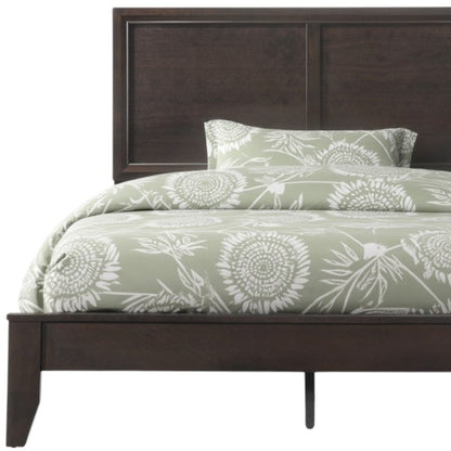 Espresso Inlaid Panels Wood Queen Bed Frame