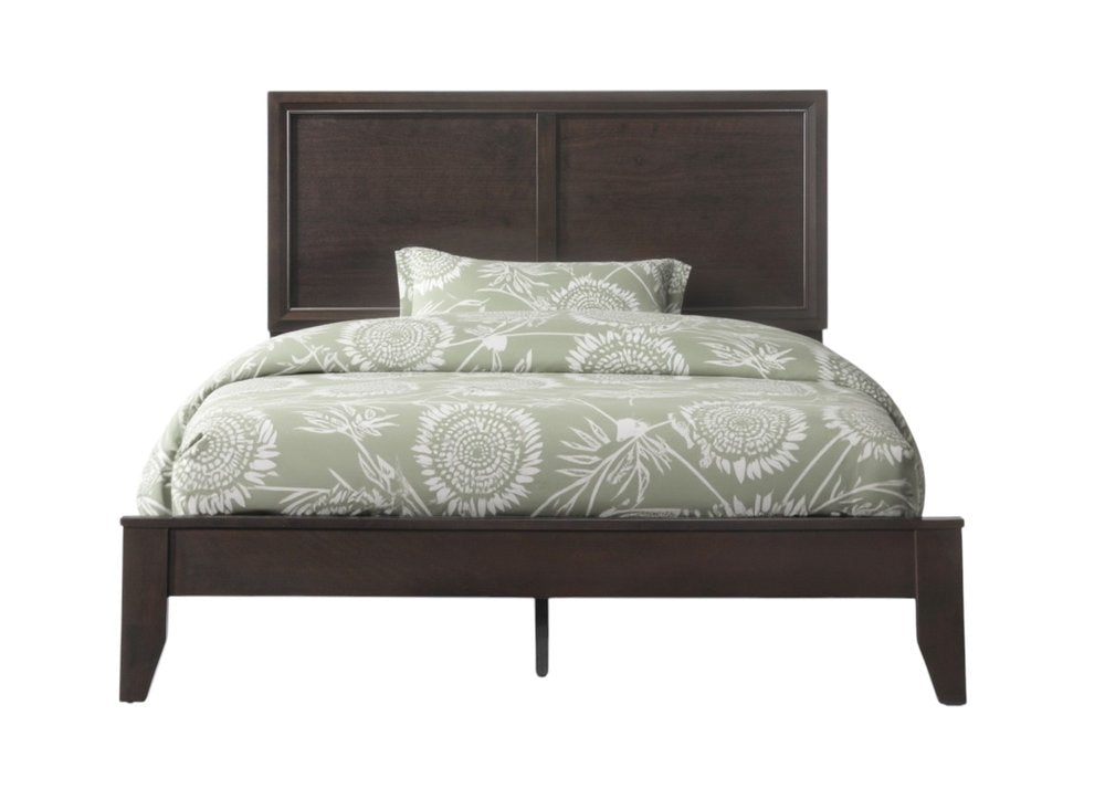 Espresso Inlaid Panels Wood Queen Bed Frame
