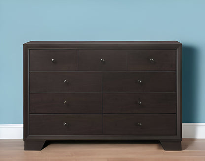 57" Espresso Solid and Manufactured Wood Nine Drawer Double Dresser